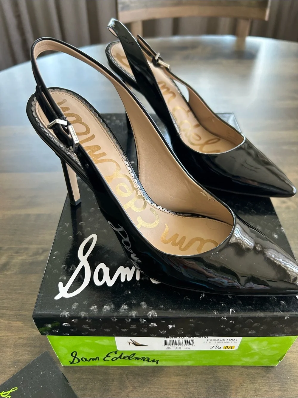 👠👠Sam Edelman Hastings Women's Black Patent Leather Slingback Pointed-Toe 👠